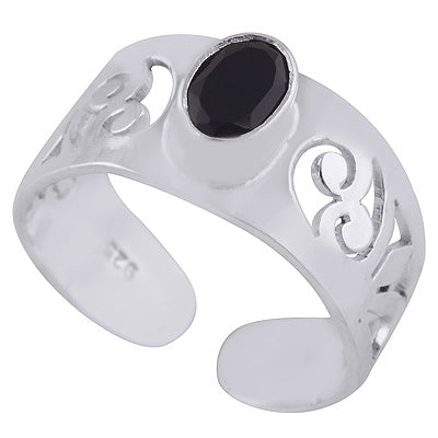 Beautiful Jali Cut Around Black Onyx Oval Shape 925 Sterling Solid Silver Toe Ring - R9400138-5