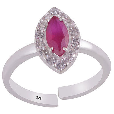 Magnificent Gemstone Studded Around Red Corundum,White Cubic Zirconia Marquise & Round Shape 925 Sterling Solid Silver Toe Ring - R9400146-1