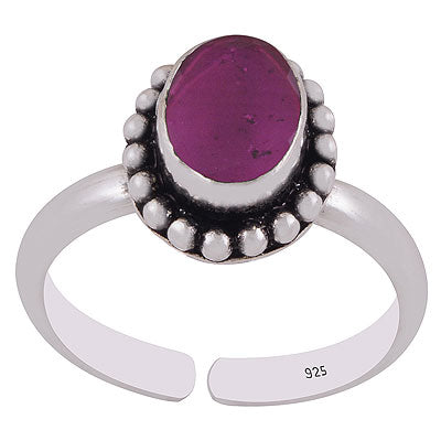 Gorgeous Oxidised Rawa Work Around Red Corundum Oval Shape 925 Sterling Solid Silver Toe Rings - R9400147-1