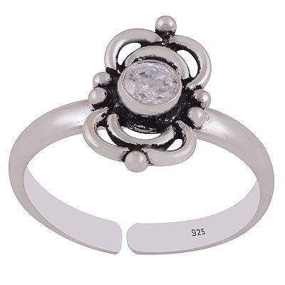 Alluring Oxidised Work Around White Cubic Zirconia Round Shape 925 Sterling Solid Silver Toe Rings - R9400150-3