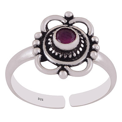 Alluring Oxidised Wire Work Around Red Corundum Round Shape 925 Sterling Solid Silver Toe Rings - R9400154-3