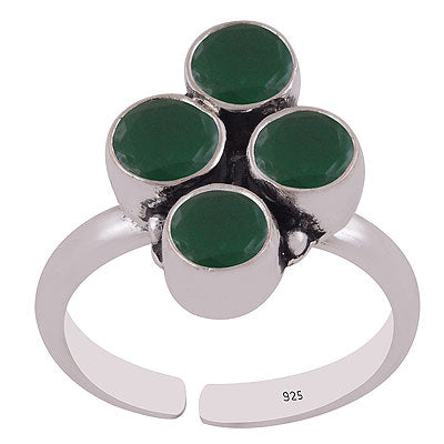 Beautiful Multiple Gemstone Green Corundum Round Shape 925 Sterling Solid Silver Toe Rings - R9400155-1