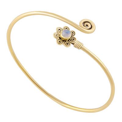 Beautiful Twisted Wire Work Around Rainbow Moonstone Round Shape Solid Brass Bangle - main product photo (RB30170094-4)