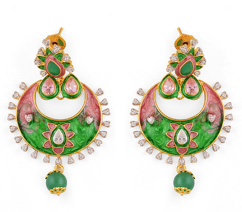 22.6gram White Cubic Zirconia, Green Onyx Fashion Earrings - RB30560014-5