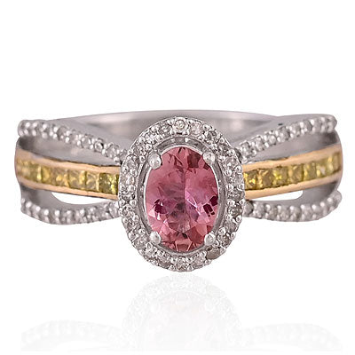 Natural Tourmaline Stunning Two-toned Shank Around Oval Shape 925 Sterling Solid Silver Ring - RE310048-1