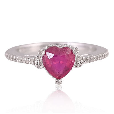 Natural Ruby Stunning Gorgeous Diamond Setting Around Heart Shape 925 Sterling Solid Silver Ring - RE310066-1