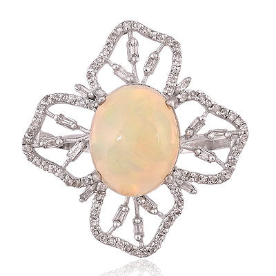 Natural Ethiopian Opal Alluring Designed Petals Around Oval Shape 925 Sterling Solid Silver Ring - RE310128-1