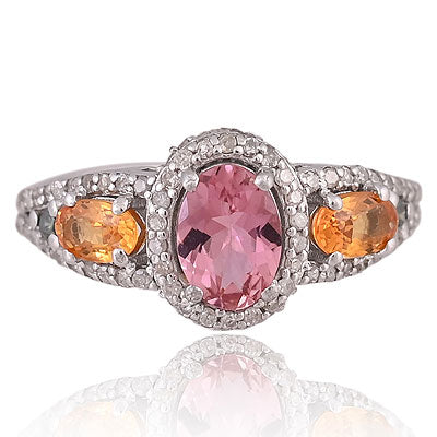 Natural Multi Tourmaline Alluring Multicoloured Gemstones on Oval Shape 925 Sterling Solid Silver Ring - RE310131-1