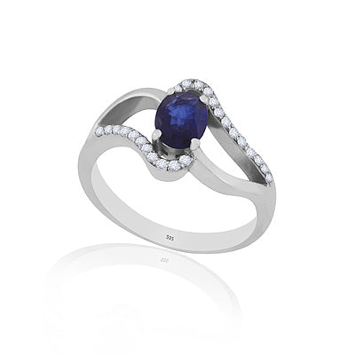 Alluring Precious Gemstone Diamond Studded Around Blue Sapphire,Diamond Oval Shape 925 Sterling Solid Silver Rings - RE310152-1