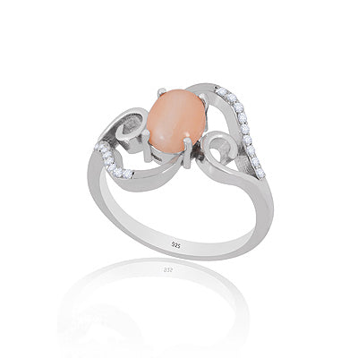 Alluring Precious Gemstone Diamond Studded Around White Coral,Diamond Oval Shape 925 Sterling Solid Silver Rings - RE310156-1