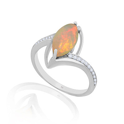 Gorgeous Precious Gemstone Diamond Studded Around Ethiopian Opal,Diamond Marquise Shape 925 Sterling Solid Silver Rings - RE310158-1