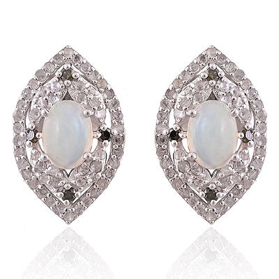 Natural Ethiopian Opal Beautiful Diamond Pattern Around Oval Shape 925 Sterling Solid Silver Studs Earrings - RE320024-1