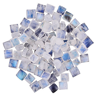 164 Pcs Square Natural Rainbow Moonstone Standard Quality Cabochon Gemstones (mm size) Lot - RS30801330-32