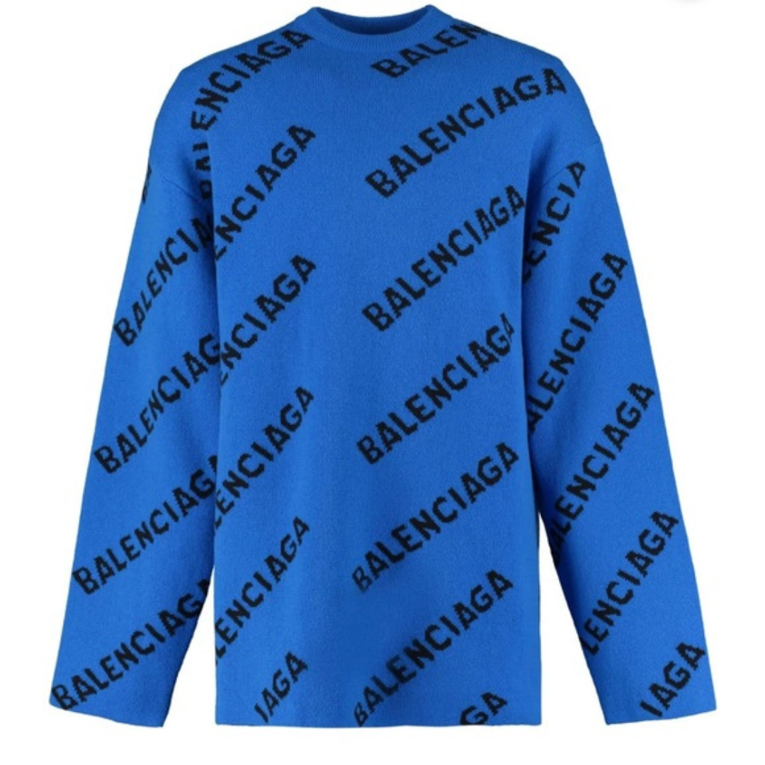 BALENCIAGA LOGO KNITWEAR SWEATER BLUE by Balenciaga Apparel