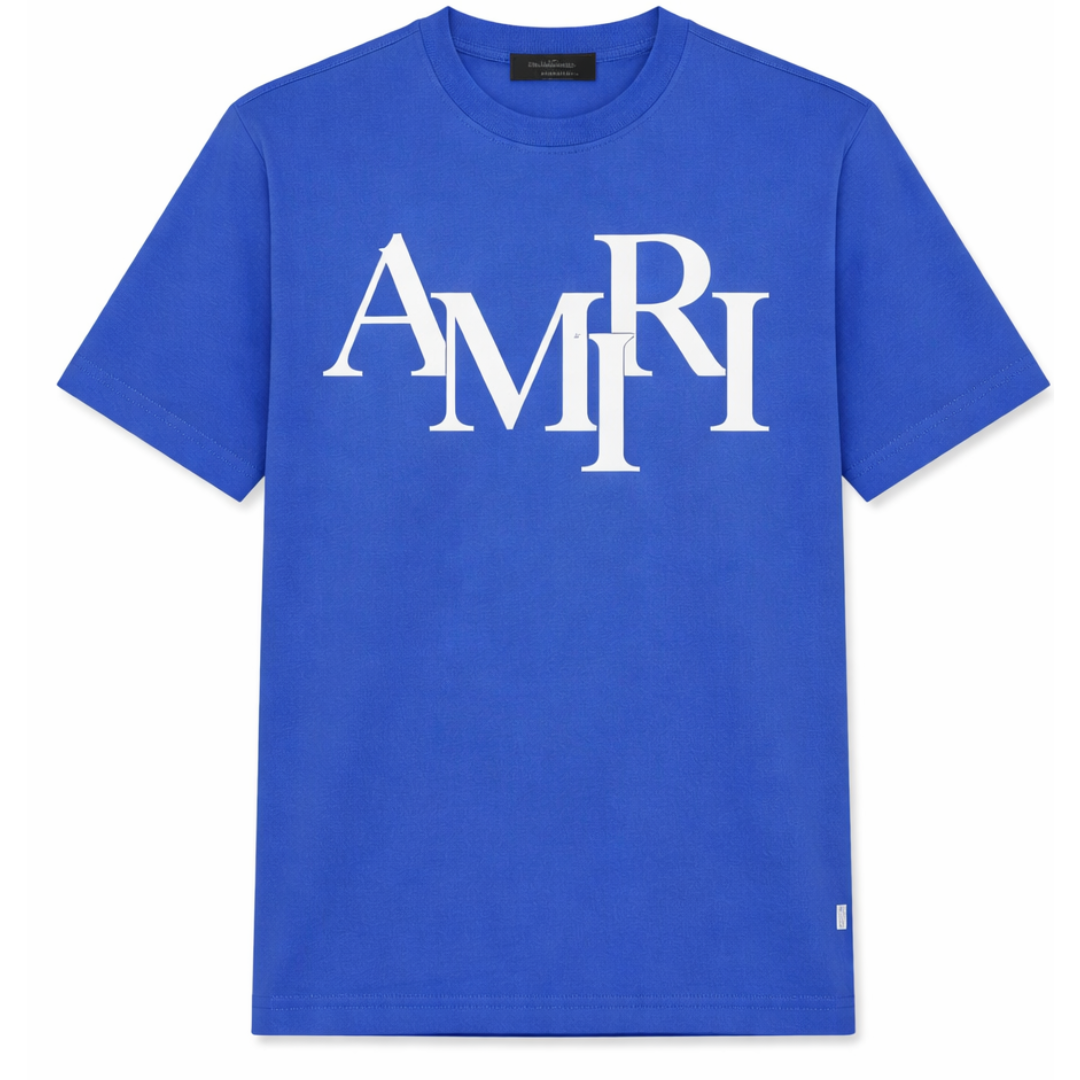 AMIRI STAGGERED LOGO TEE BLUE by AMIRI Apparel