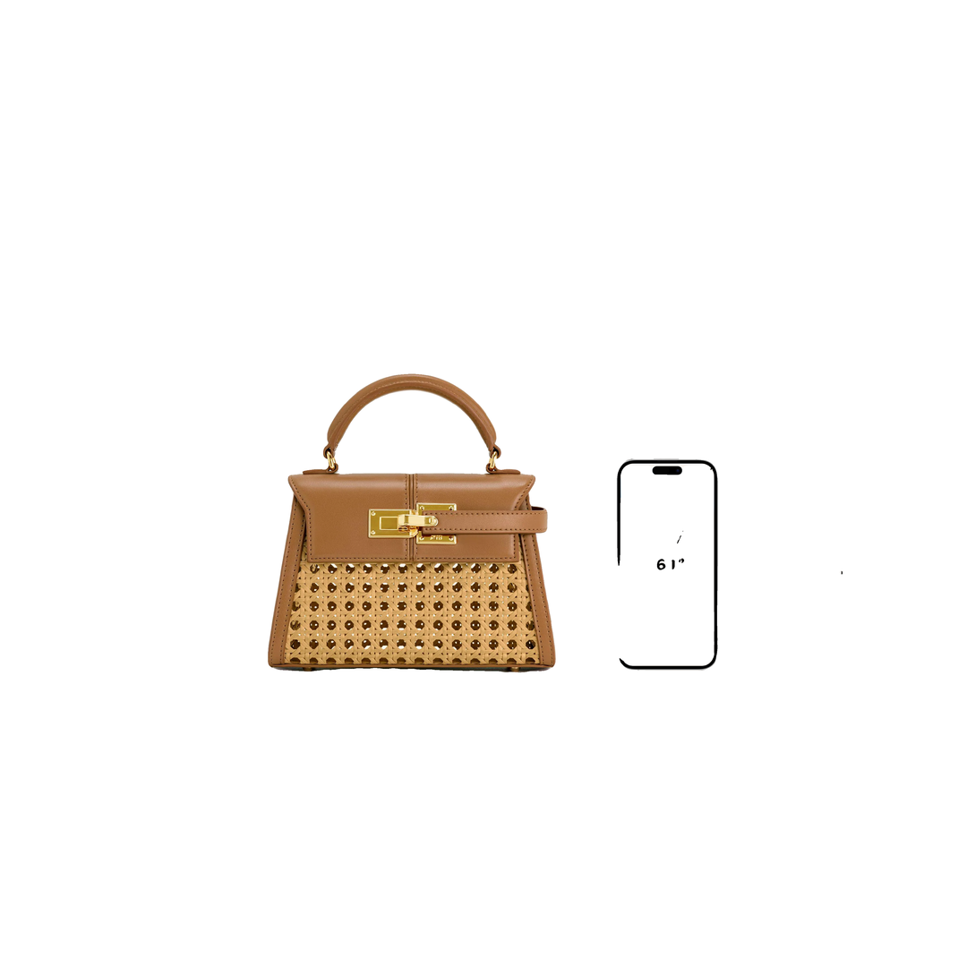 JW PEI Elise Faux Bamboo Woven Top Handle Bag - Brown by JW PEI
