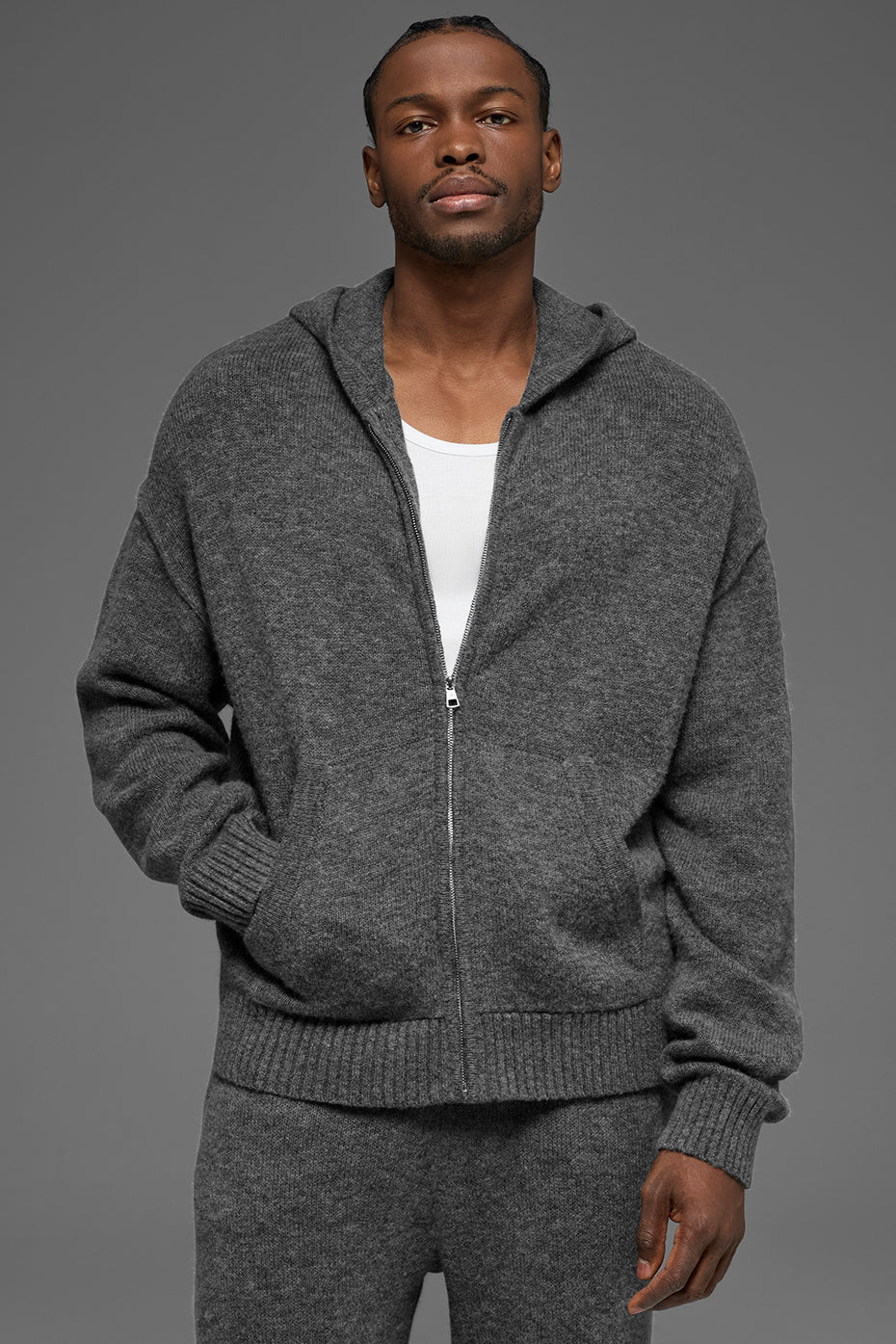 Wool Cashmere New Class Full Zip Hoodie - Platinum Grey (MENSU3046R)