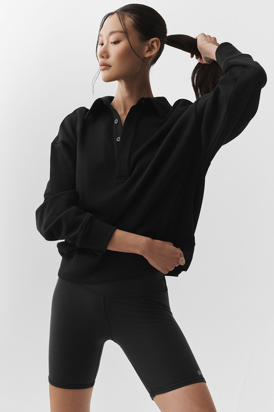 Take It Easy Long Sleeve Henley Pullover - Black (U3055R)