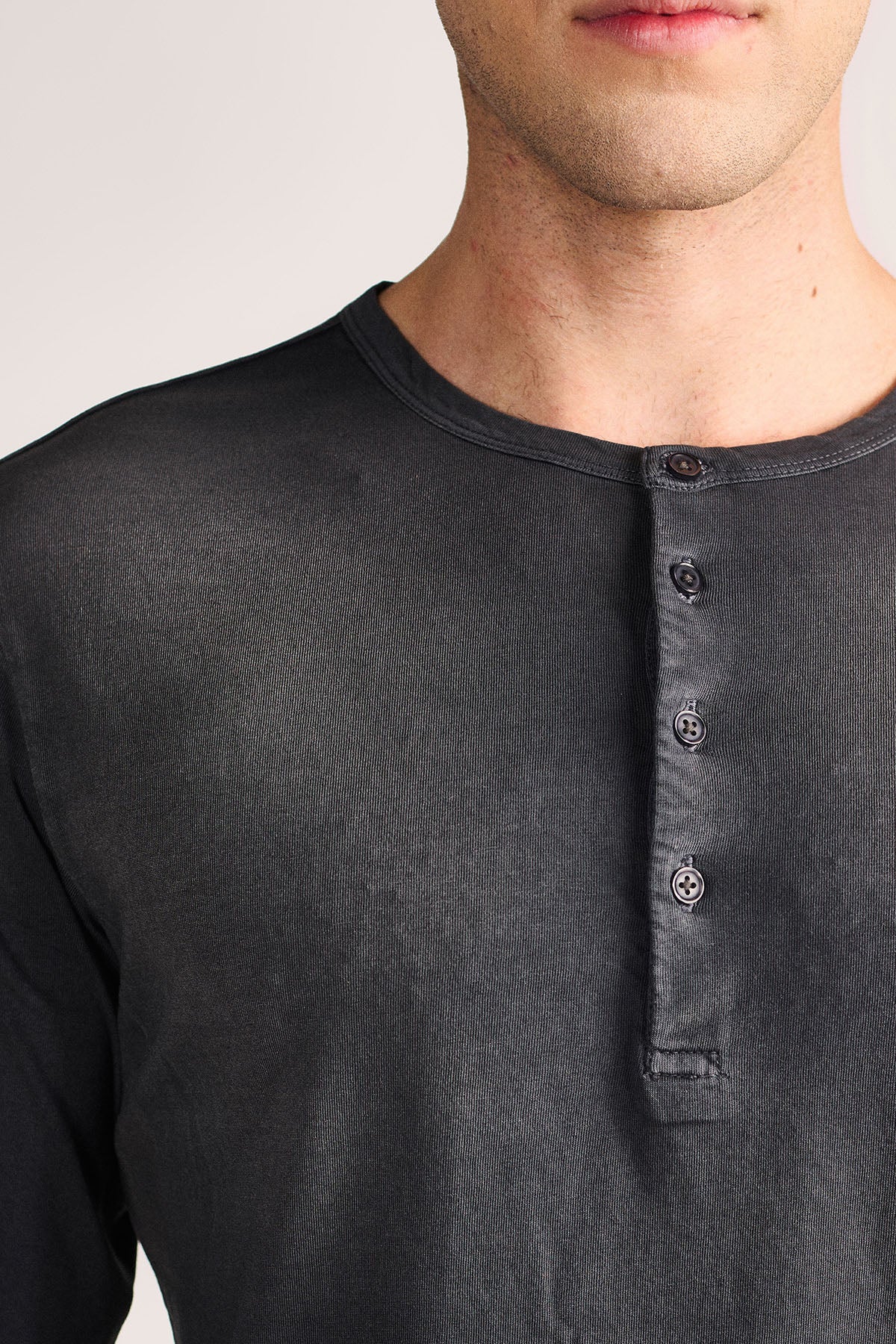 WORN BLACK HENLEY- TEE by Temporary Clo