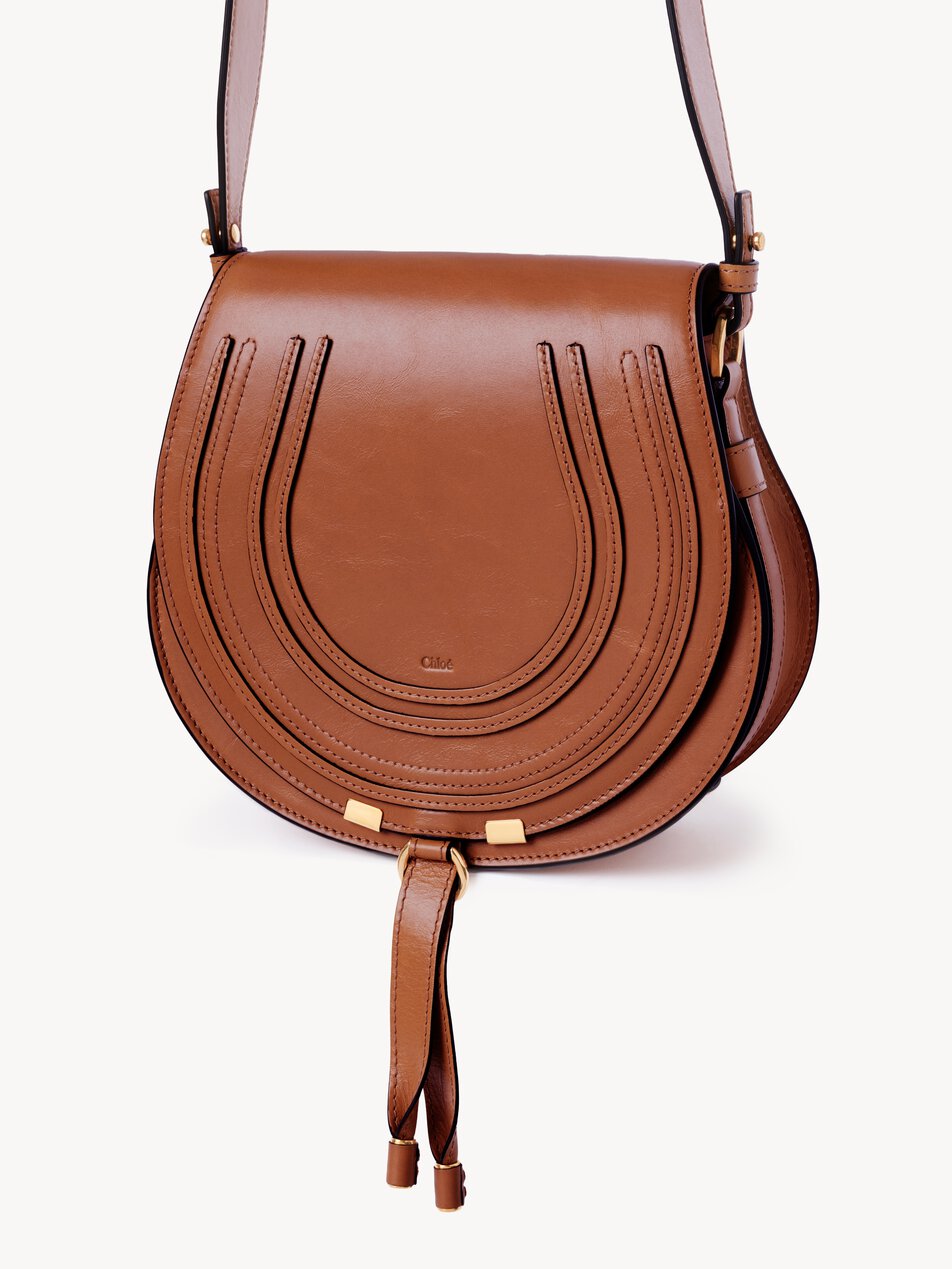 CHLOE Marcie saddle bag in shiny leather Clay Brown by CHLOE