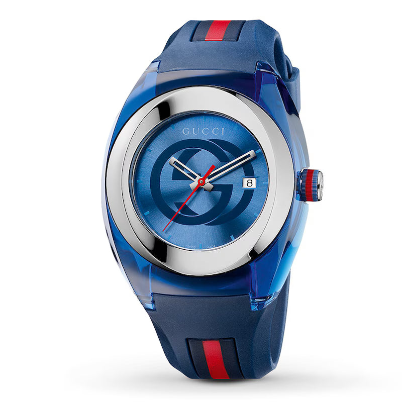 Men's Gucci YA137104 Blue Rubber Strap Watch