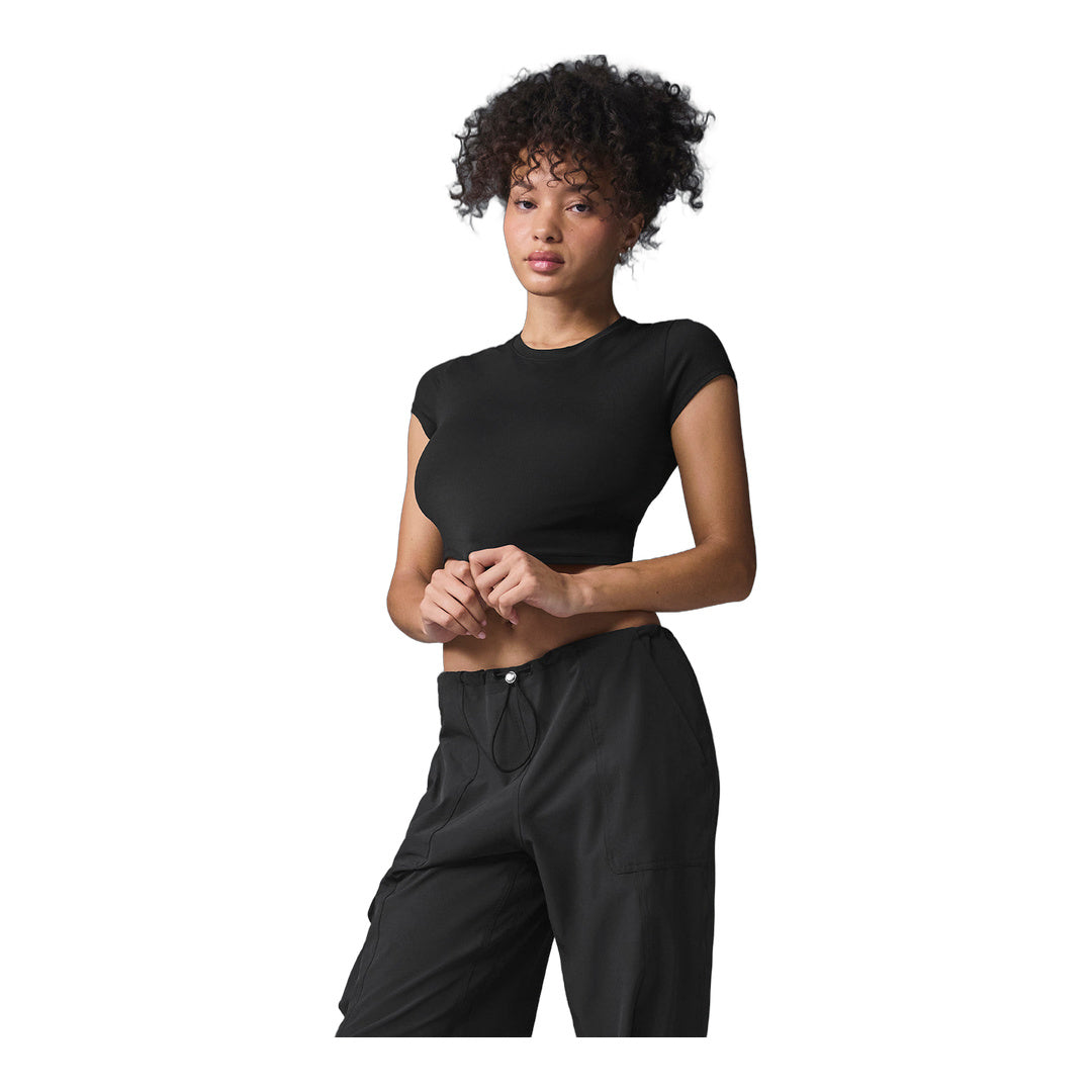 alo Alosoft Crop Finesse Short Sleeve - Black by Alo Yoga