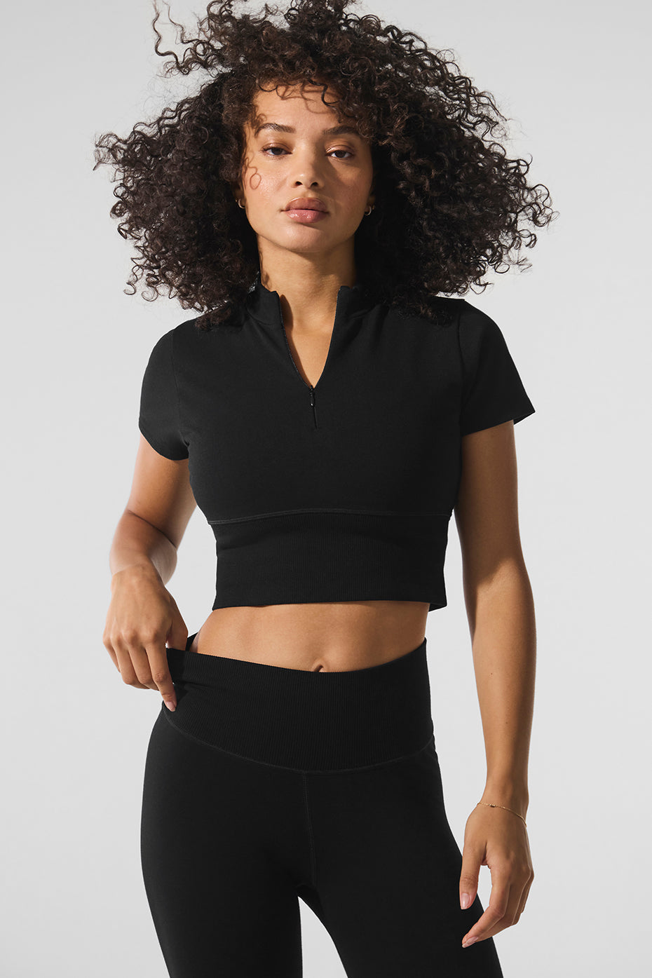 Seamless Winter Warm Plush Cropped Short Sleeve - Black (W1467R)
