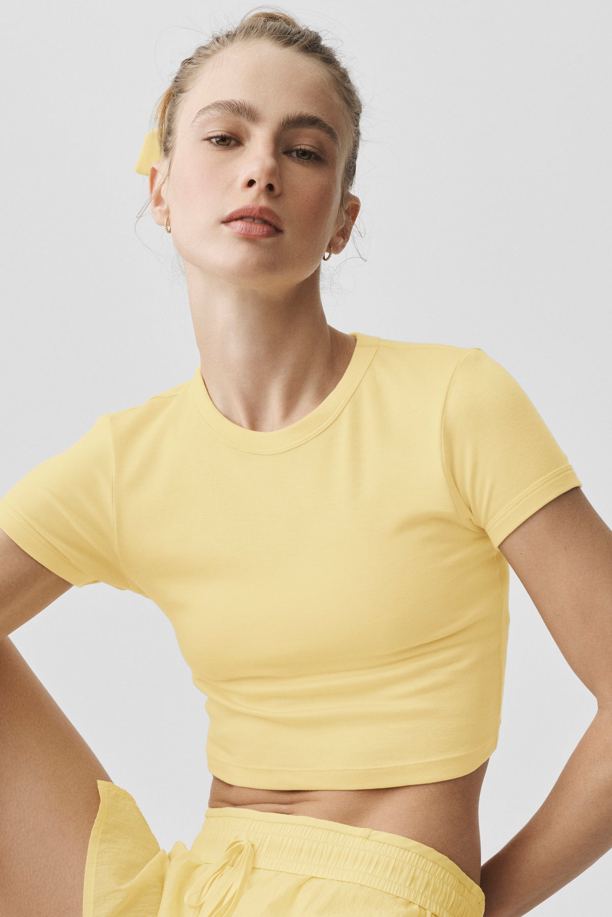 Alo Yoga Cropped Timeless Tee in Warm Butter, product image 4 of 4