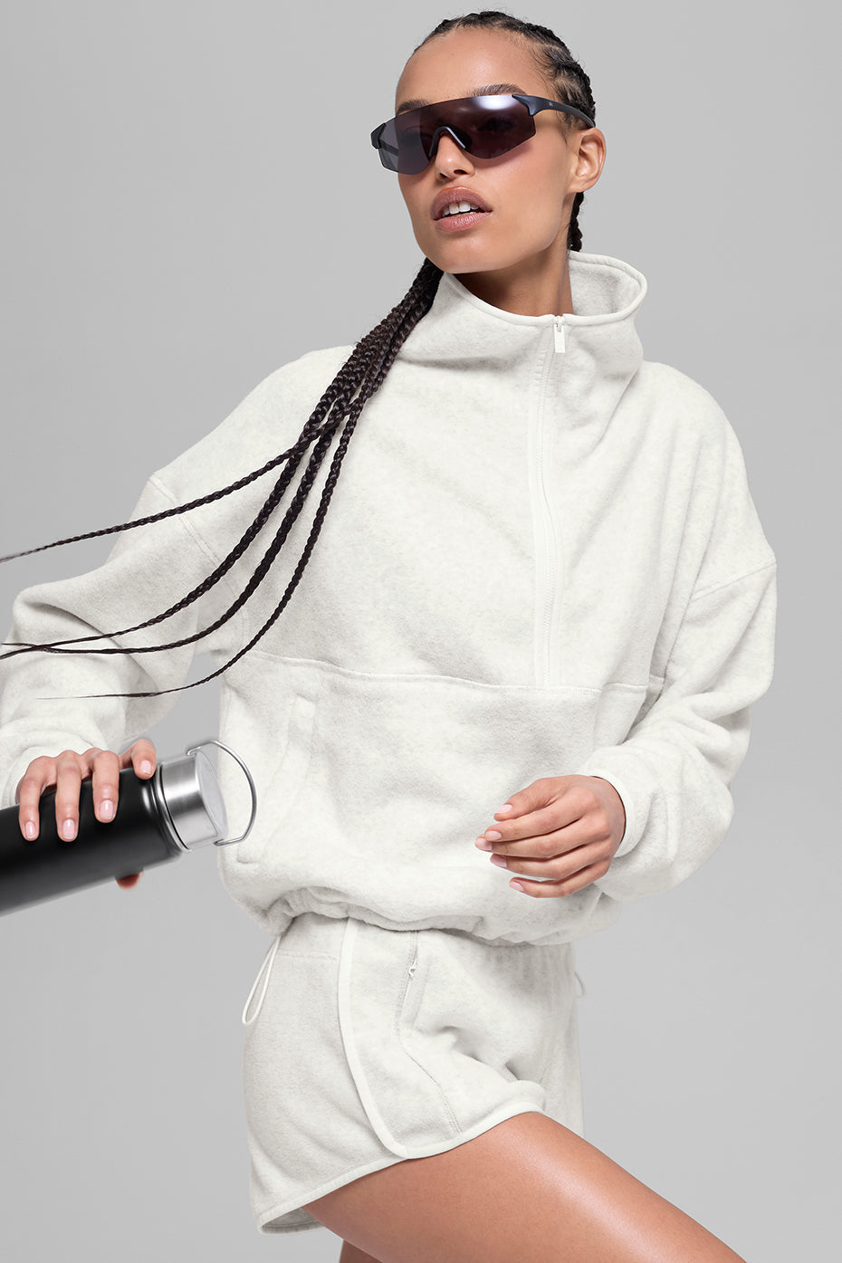 Alo Yoga Polar Fleece Retreat Cover Up in White Heather Grey, product image 5 of 5