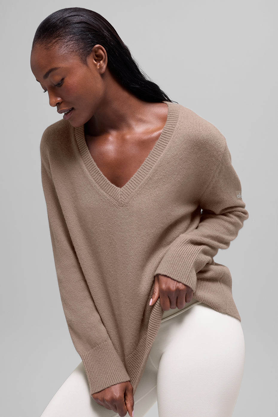 Wool Cashmere New Class Oversized V-Neck Sweater - Chai Latte (W31060R)