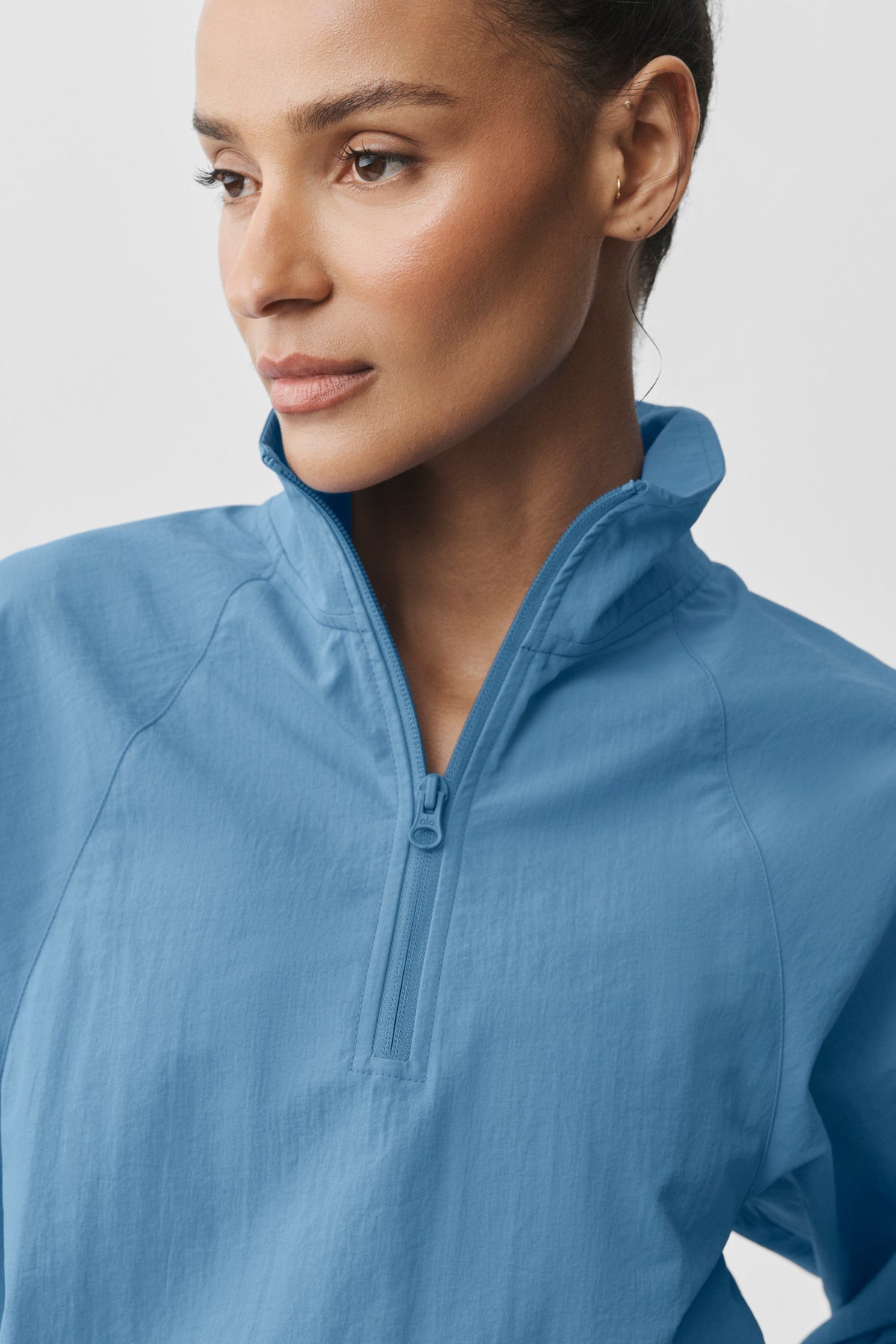 Alo Yoga Cropped 1/4 Zip Alumni Pullover in California Blue, product image 4 of 4