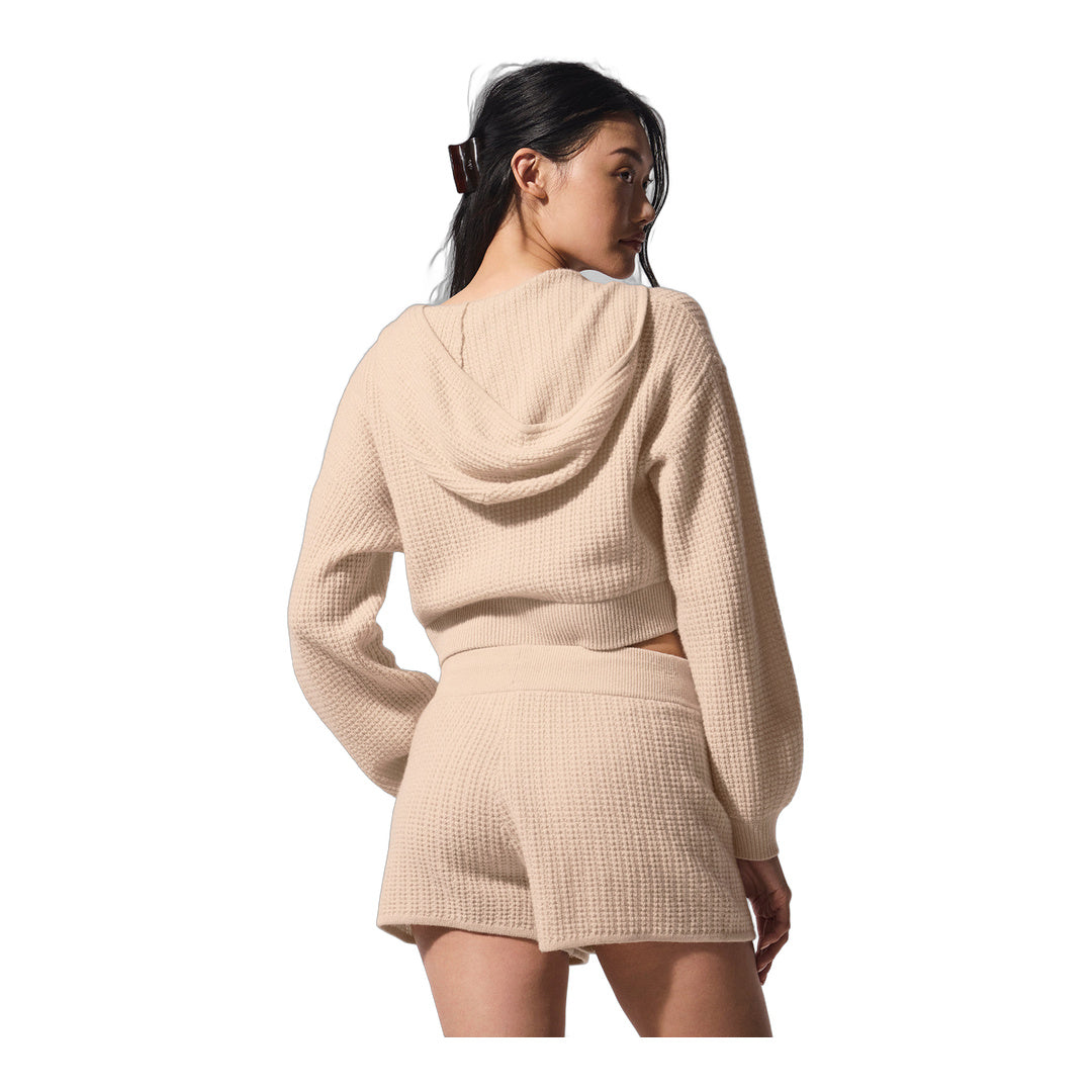 alo Cashmere Plush Waffle Full Zip Hoodie - Macadamia Blush by Alo Yoga
