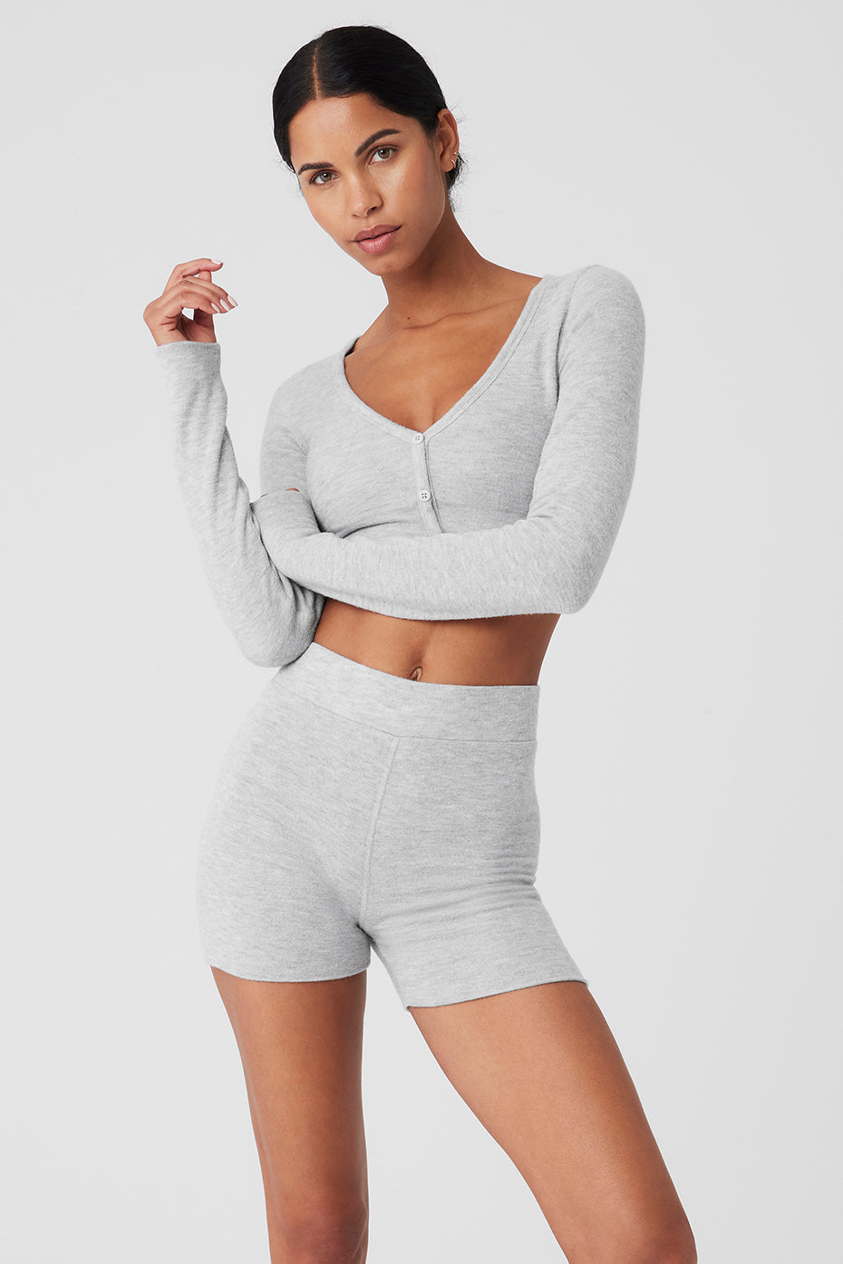 Alolux Cropped Me Time Cardigan - Athletic Heather Grey (W3775R)