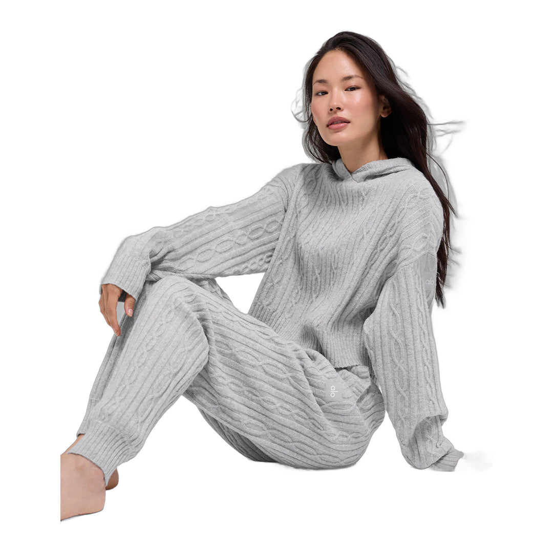 alo Cable Knit Winter Bliss Hoodie - Athletic Heather Grey by Alo Yoga