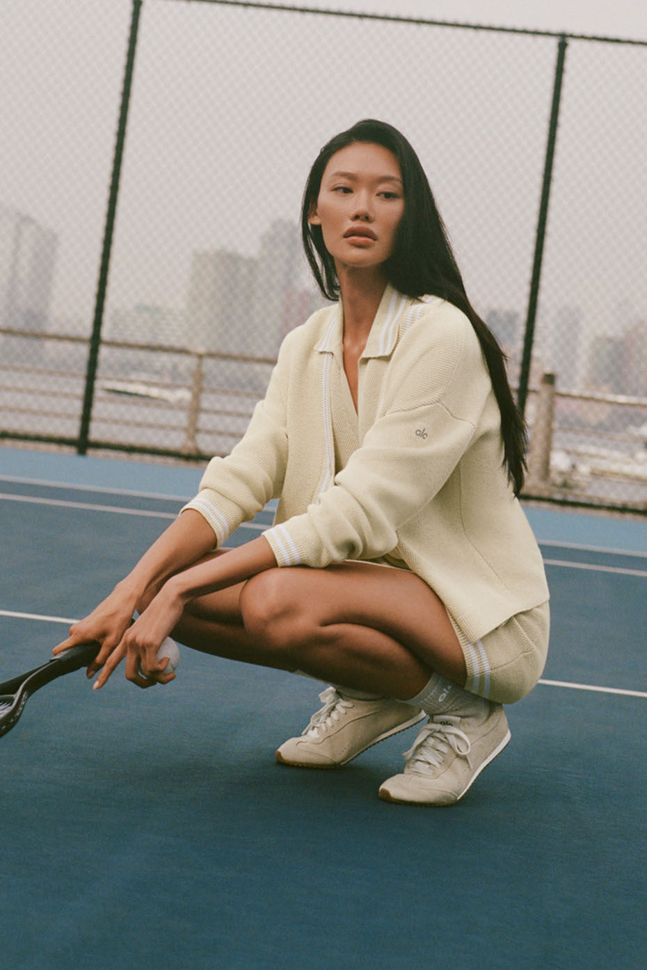 Tennis Club Sweater Knit Cardigan - Oatmeal/White (W3847R)