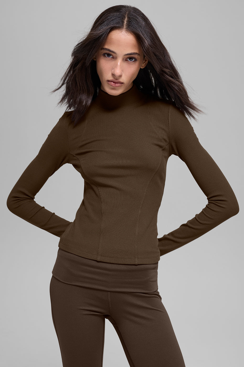 Ribbed Mesmerize Mock Neck Long Sleeve - Espresso (W3870R)