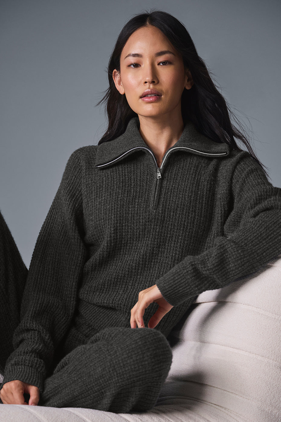 Cashmere Plush Waffle 1/4 Zip Pullover - Dark Heather Grey (W3887R)