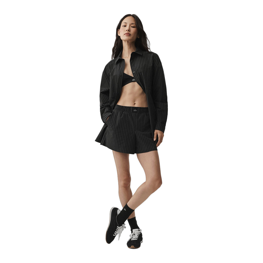 alo Pinstripe Daylight Button Down Long Sleeve - Black/Titanium by Alo Yoga