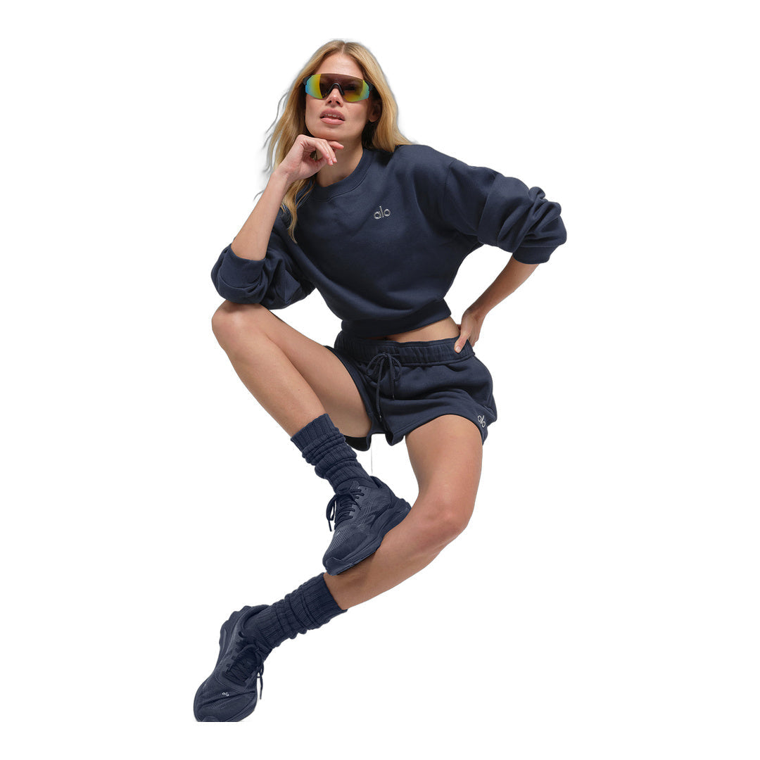 alo Cropped Accolade Crewneck - Navy by Alo Yoga