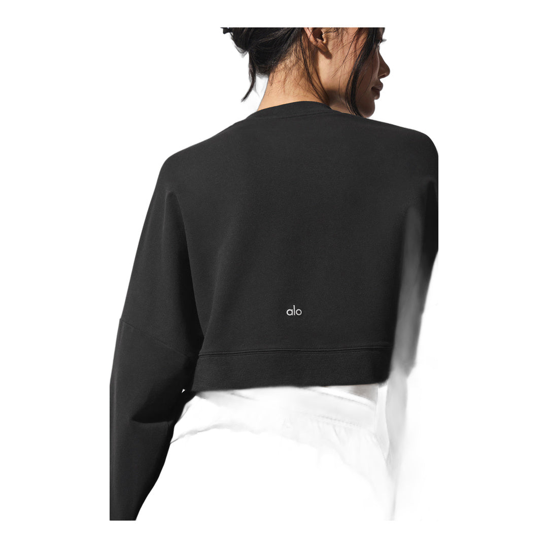 alo Cropped Sway Crew Neck Pullover - Black by Alo Yoga