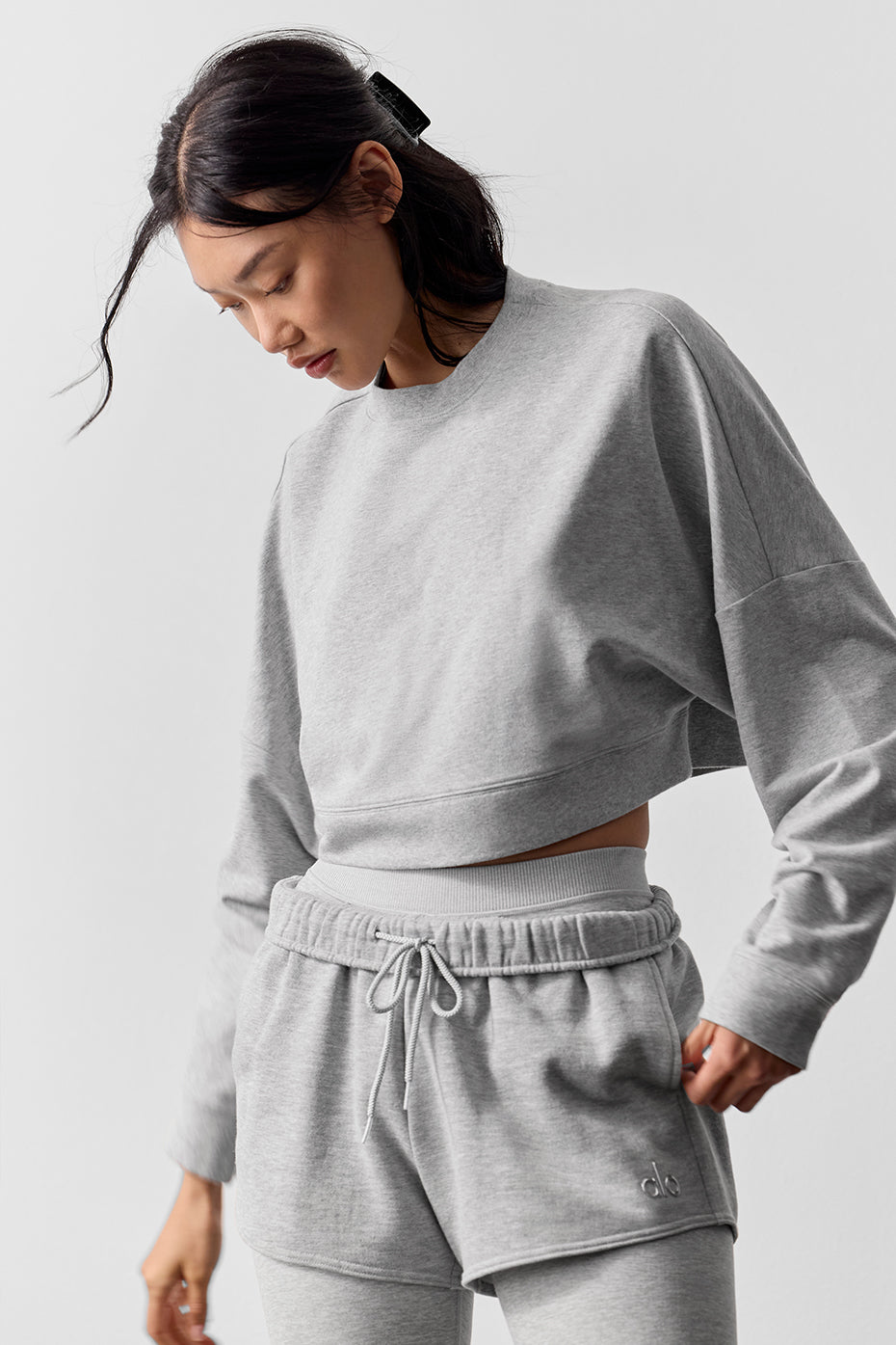 Cropped Sway Crew Neck Pullover - Athletic Heather Grey (W3937R)