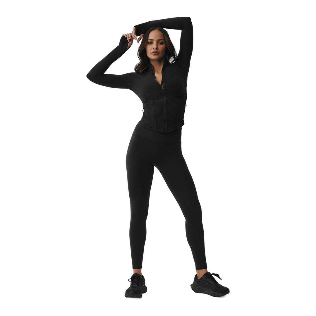 alo Airbrush Corset Full Zip Jacket - Black by Alo Yoga
