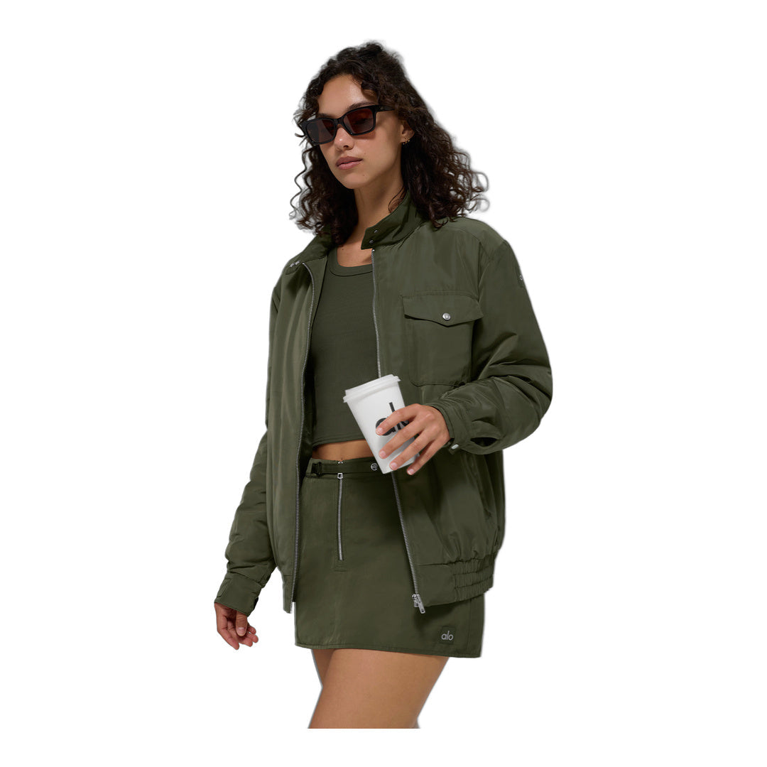 alo Work It Bomber - Green Olive by Alo Yoga
