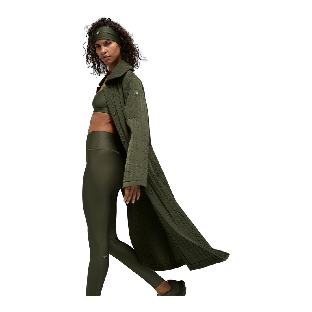 alo Quilted Skyline Long Coat - Green Olive by Alo Yoga
