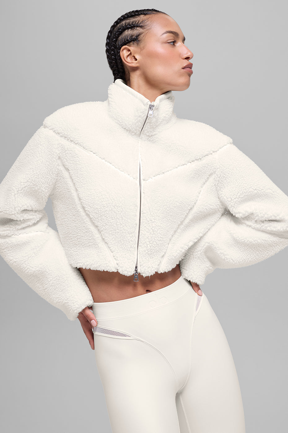 Sherpa Cropped Slope Side Jacket - Ivory (W4724R)