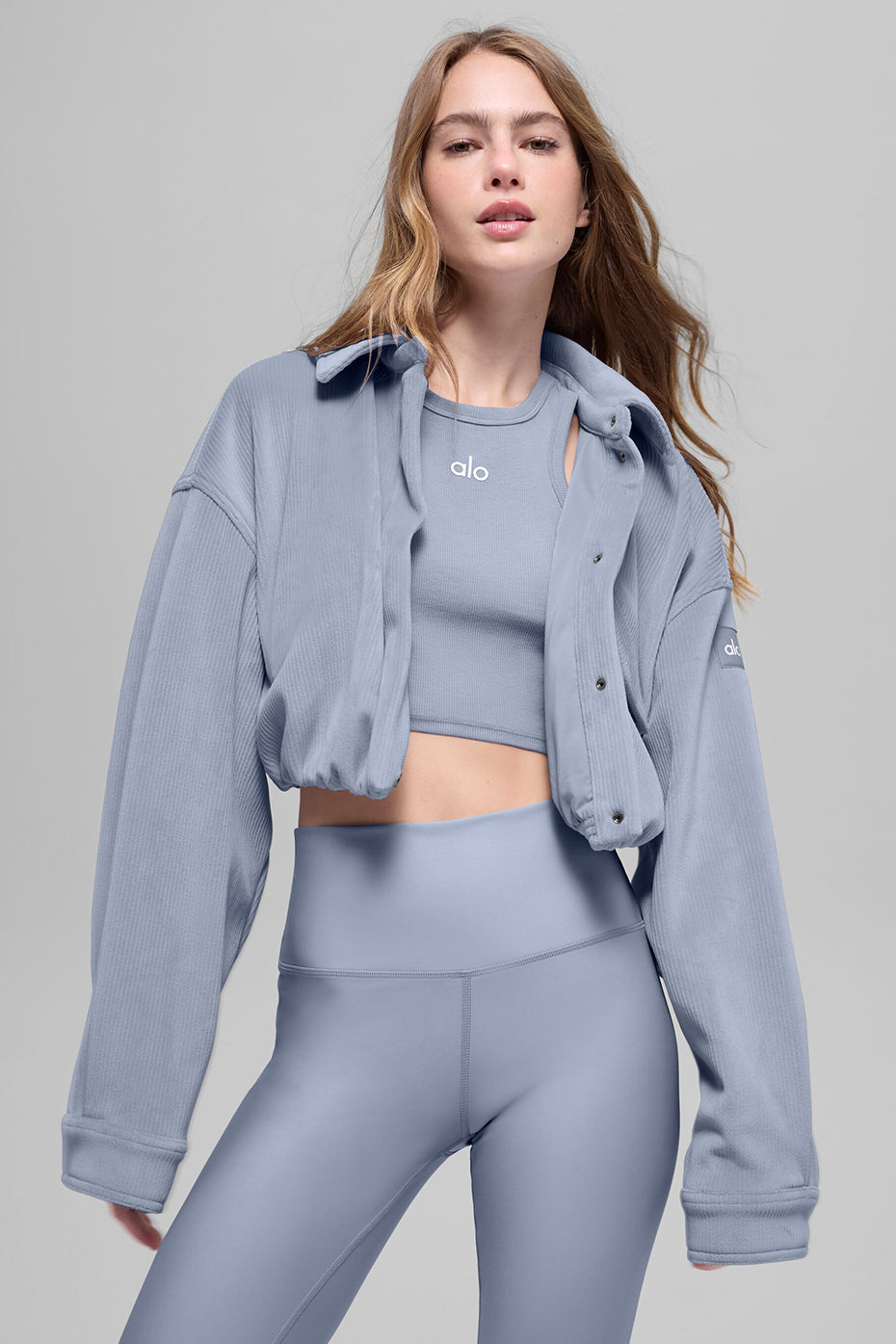 Ribbed Velour Cropped Mountain Side Jacket - Winter Frost (W4735R)