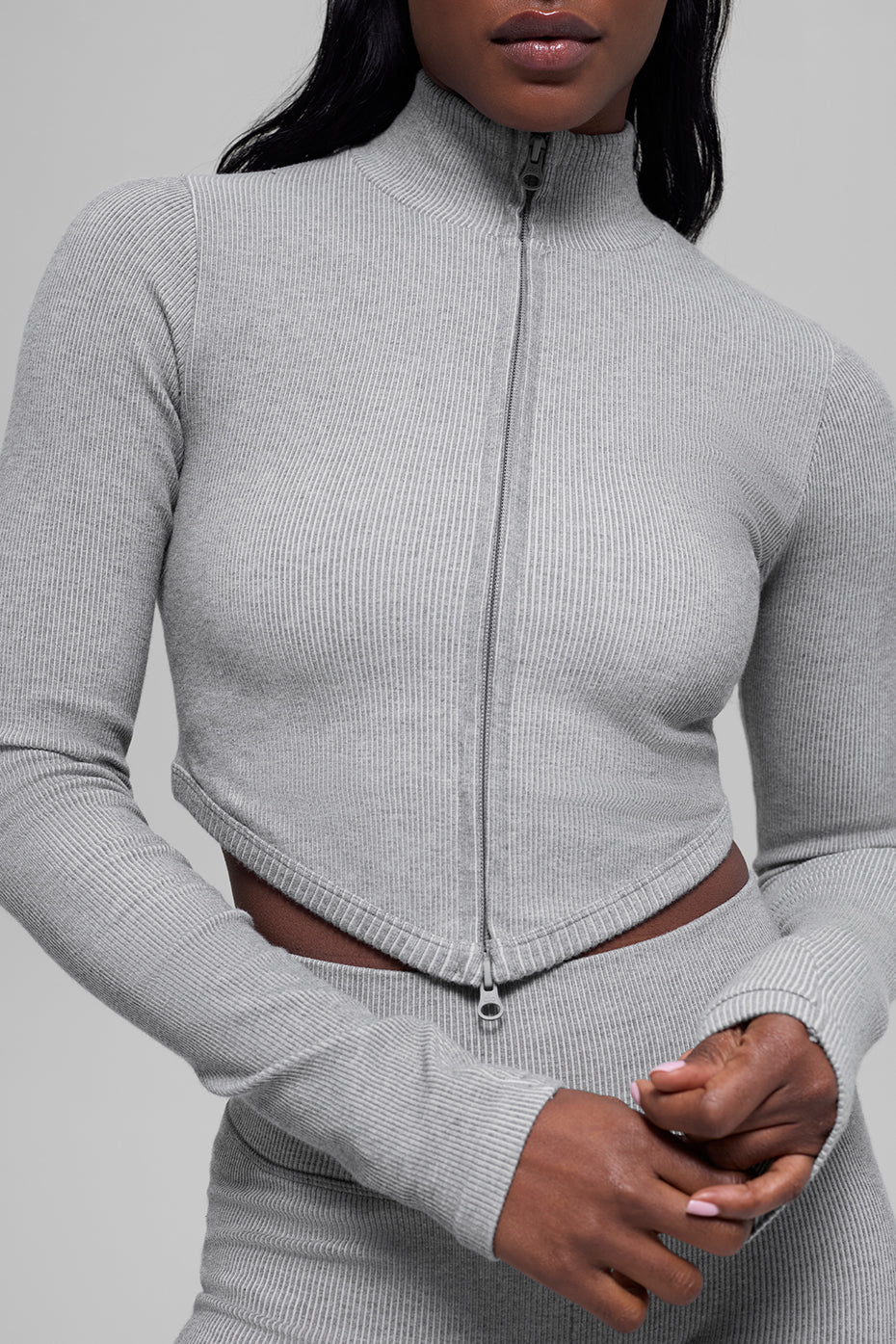 Seamless Two Tone Rib Jacket - Light Misty Grey Heather (W4786R)