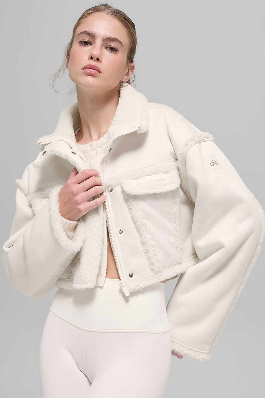 Faux Shearling Snowfall Cropped Jacket - Ivory (W4800R)