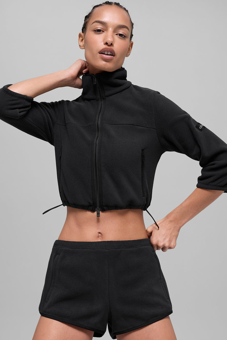 Polar Fleece Retreat Cropped Jacket - Black (W4811R)