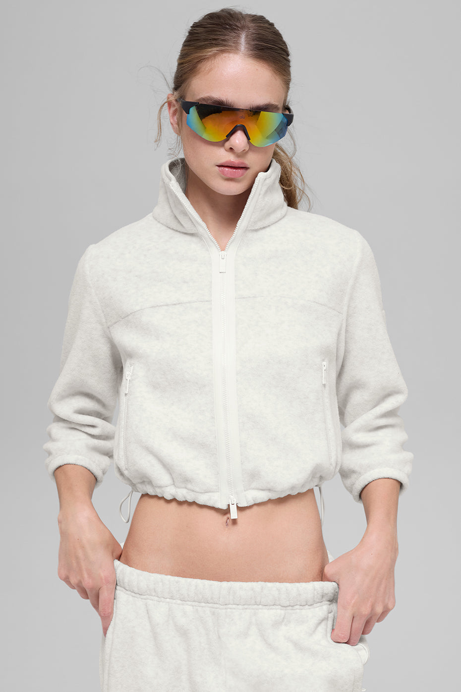 Polar Fleece Retreat Cropped Jacket - White Heather Grey (W4811R)